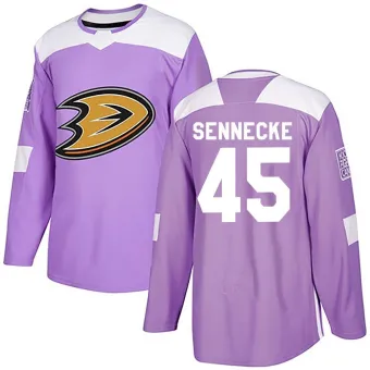 Men's Beckett Sennecke Anaheim Ducks Fights Cancer Practice Jersey - Purple Authentic