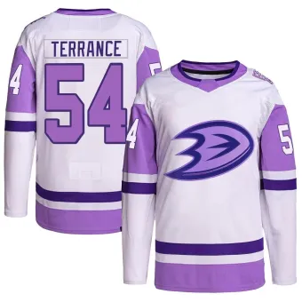 Men's Carey Terrance Anaheim Ducks Hockey Fights Cancer Primegreen Jersey - White/Purple Authentic