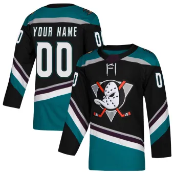 Men's Custom Anaheim Ducks Teal Alternate Jersey - Black Authentic