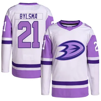 Men's Dan Bylsma Anaheim Ducks Hockey Fights Cancer Primegreen Jersey - White/Purple Authentic