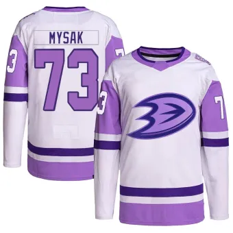 Men's Jan Mysak Anaheim Ducks Hockey Fights Cancer Primegreen Jersey - White/Purple Authentic