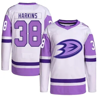 Men's Jansen Harkins Anaheim Ducks Hockey Fights Cancer Primegreen Jersey - White/Purple Authentic