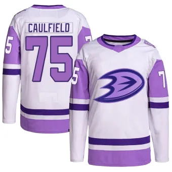 Men's Judd Caulfield Anaheim Ducks Hockey Fights Cancer Primegreen Jersey - White/Purple Authentic