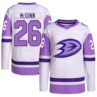 Youth Brock McGinn Anaheim Ducks Hockey Fights Cancer Primegreen Jersey - White/Purple Authentic