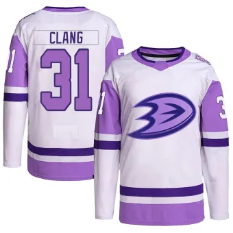 Youth Calle Clang Anaheim Ducks Hockey Fights Cancer Primegreen Jersey - White/Purple Authentic