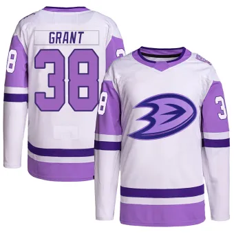 Youth Derek Grant Anaheim Ducks Hockey Fights Cancer Primegreen Jersey - White/Purple Authentic