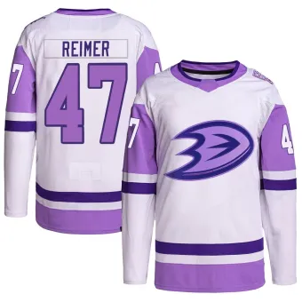 Youth James Reimer Anaheim Ducks Hockey Fights Cancer Primegreen Jersey - White/Purple Authentic