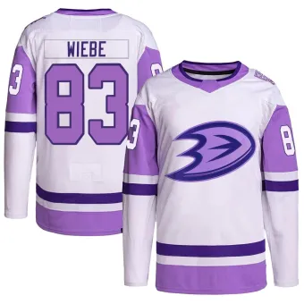 Youth Jaxsen Wiebe Anaheim Ducks Hockey Fights Cancer Primegreen Jersey - White/Purple Authentic