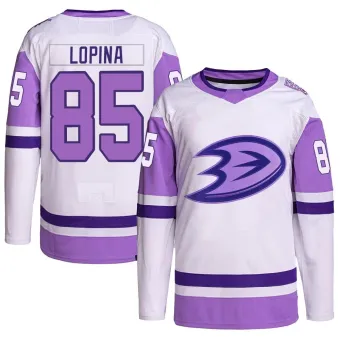 Youth Josh Lopina Anaheim Ducks Hockey Fights Cancer Primegreen Jersey - White/Purple Authentic