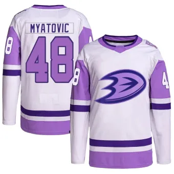 Youth Nico Myatovic Anaheim Ducks Hockey Fights Cancer Primegreen Jersey - White/Purple Authentic