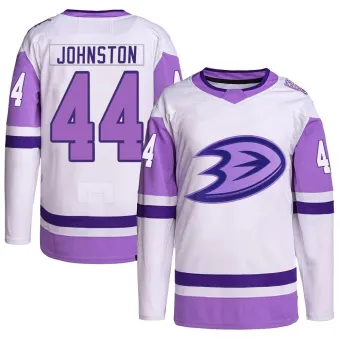 Youth Ross Johnston Anaheim Ducks Hockey Fights Cancer Primegreen Jersey - White/Purple Authentic