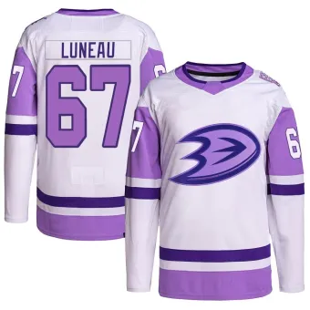 Youth Tristan Luneau Anaheim Ducks Hockey Fights Cancer Primegreen Jersey - White/Purple Authentic